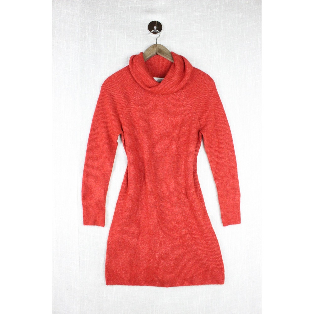 LOFT Red Marled Knit Cowl Neck Sweater Dress Long Sleeve Medium Pumpkin Autumn